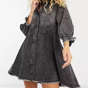 FREE PEOPLE Black Denim Hannah Mini Dress